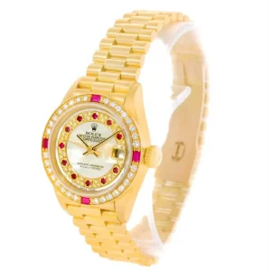 Replica Rolex President Ladies Yellow Gold Myriad Diamonds Rubies 79068