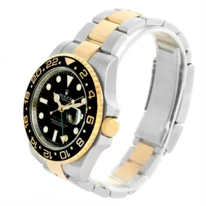 Fake Rolex GMT Master II 18k Gold Steel Black Dial Watch 116713