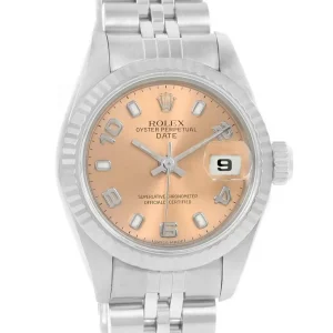 Rolex Date Ladies Steel White Gold Salmon Dial Replica 69174