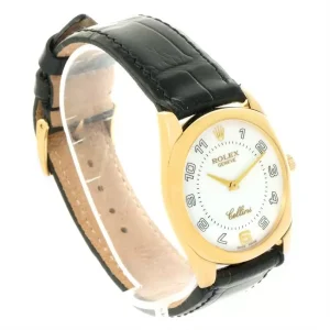 Replica Rolex Cellini Danaos 18 Yellow Gold White Dial Black Strap 4233