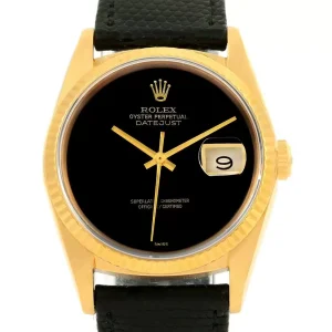 Rolex Date 18k Yellow Gold Black Onyx Dial Replica 15238