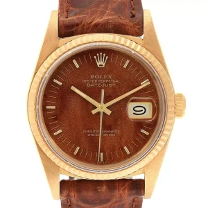 Rolex Datejust 18k Yellow Gold Burl Wood Dial Vintage Replica 16018
