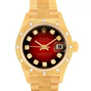 Replica Rolex President Ladies Yellow Gold Red Vignette Dial Diamond 79288