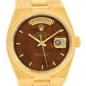 Replica Rolex Oysterquartz President Day Date 18K Yellow Gold Wood Dial 19018