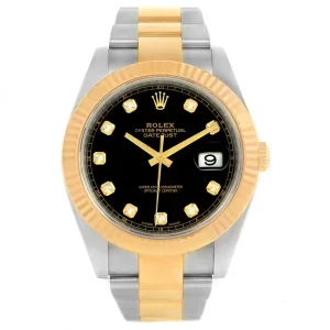 Rolex Datejust 41 Steel 18K Yellow Gold Black Diamond Dial Replica 126333