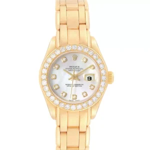 Replica Rolex Pearlmaster 18K Yellow Gold MOP Diamond Dial Bezel 69298