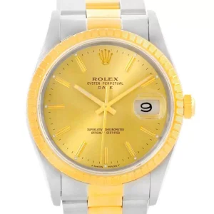 Rolex Date Steel 18k Yellow Gold Baton Dial Replica 15223