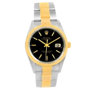 Rolex Date Steel 18k Yellow Gold Black Dial Replica 15203