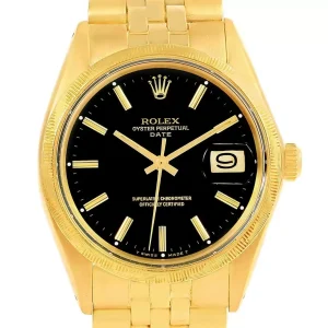 Rolex Date 14k Yellow Gold Black Dial Vintage Replica 1513