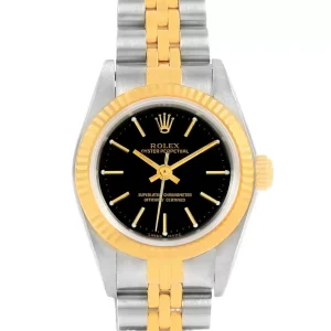 Replica Rolex NonDate Ladies Steel 18K Yellow Gold Black Dial 76193