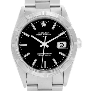 Rolex Date Black Baton Dial Stainless Steel Replica 15210