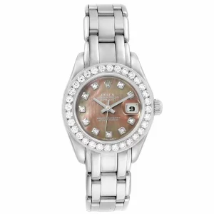 Replica Rolex Pearlmaster 18K White Gold MOP Diamond Ladies 80299