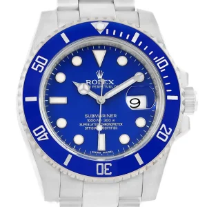 Replica Rolex Submariner 18K White Gold Blue Dial Bezel 116619
