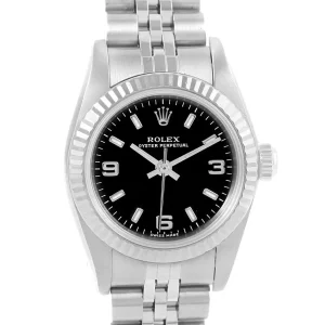 Replica Rolex Non-Date Steel White Gold Black Dial Ladies 76094