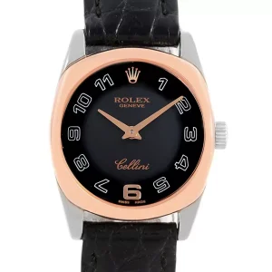 Replica Rolex Cellini Danaos 18K White Rose Gold Black Dial Ladies 6229