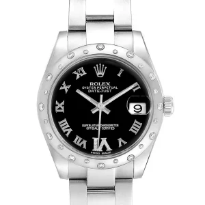 Rolex Datejust 31 Midsize Black Dial Steel Diamond Ladies Replica 178344
