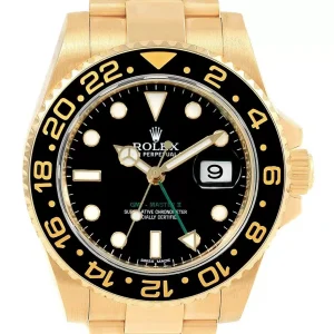 Replica Rolex GMT Master II 18K Yellow Gold Black Dial 116718