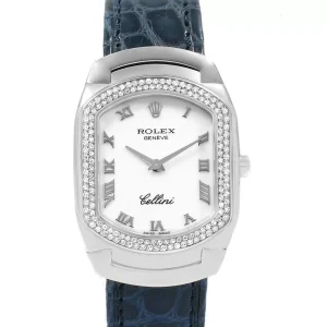 Replica Rolex Cellini Cellissima Blue Strap White Gold Diamond Ladies 6691