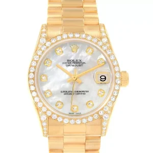 Replica Rolex President Midsize Yellow Gold Diamond Dial Bezel Lugs 78158