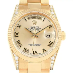 Replica Rolex President Day Date Yellow Gold Diamond Lugs 118338
