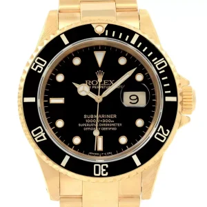Replica Rolex Submariner 18K Yellow Gold Black Dial 40mm 16618