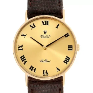 Replica Rolex Cellini Classic 14k Yellow Gold Brown Strap Unisex 3833