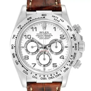 Fake Rolex Daytona White Gold Brown Strap Chronograph Watch 16519