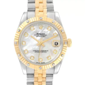 Rolex Datejust Midsize Steel 18K Yellow Gold Diamond Replica 178313
