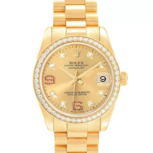 Replica Rolex President 31 Midsize Yellow Gold Diamond Ruby Ladies 178288