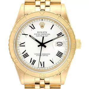 Fake Rolex Datejust Turnograph Yellow Gold White Buckley Dial Watch 16258