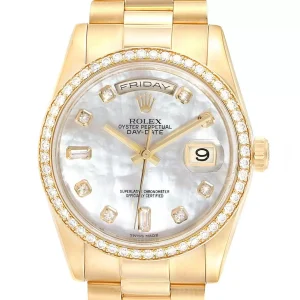 Replica Rolex President Day Date Yellow Gold Diamond Dial Bezel 118348