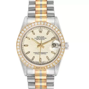 Replica Rolex President Midsize Tridor White Yellow Rose Gold Diamond Ladies 68149