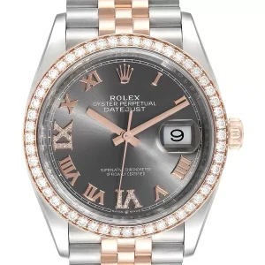 Rolex Datejust 36 Rhodium Dial Steel Rose Gold Diamond Unisex Replica 126281