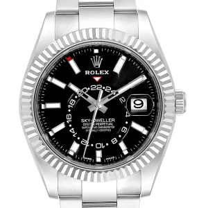 Replica Rolex Sky Dweller Black Dial Steel White Gold 326934