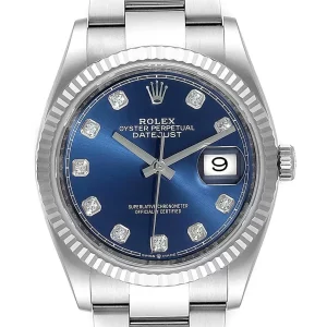 Rolex Datejust Blue Diamond Dial Steel White Gold Replica 126234