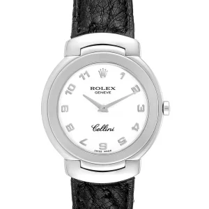 Replica Rolex Cellini 18k White Gold Black Strap Ladies 6622