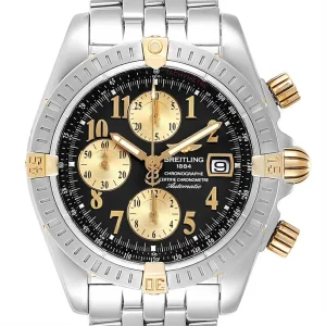 Fake Breitling Chronomat Steel 18K Yellow Gold Black Dial Mens Replica Watch B13356