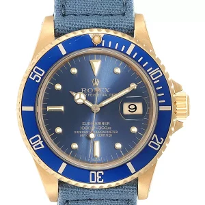 Replica Rolex Submariner 18K Yellow Gold Blue Dial 16808