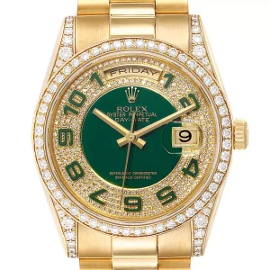 Replica Rolex President Day Date Yellow Gold Green Enamel Diamond 118388