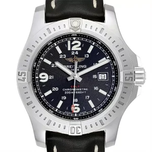 Fake Breitling Colt Black Dial Leather Strap Steel Mens Replica Watch A74388