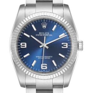Replica Rolex No Date Steel 18K White Gold Blue Dial 116034