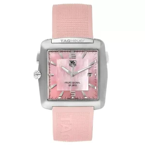 Tag Heuer Monaco Pink Mother of Pearl Rubber Ladies Replica Watches WAE1114