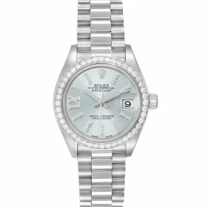 Replica Rolex President Ice Blue Dial Platinum Diamond Ladies 279136