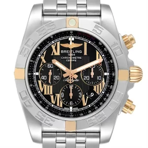 Fake Breitling Chronomat Black Dial Steel Rose Gold Mens Replica Watch IB0110