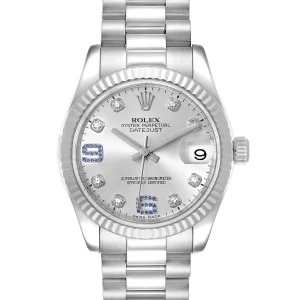 Replica Rolex President Midsize White Gold Sapphire Diamond Ladies 178279