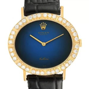 Replica Rolex Cellini Blue Vignette Dial Yellow Gold Diamond Ladies 4083