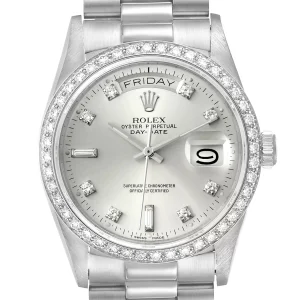 Replica Rolex President Day-Date Silver Dial Platinum Diamond 18046