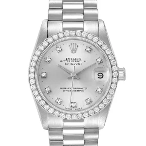 Replica Rolex President Datejust Midsize White Gold Diamond Ladies 68289