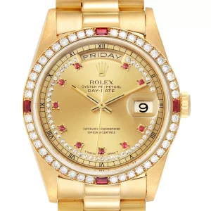 Replica Rolex President Day-Date Yellow Gold String Diamond Ruby Dial 18378