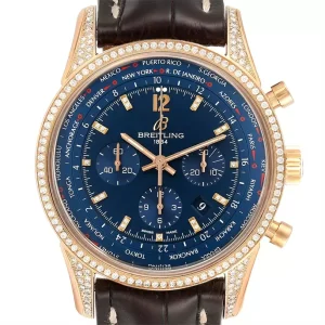Breitling Transocean Blue Dial Rose Gold Diamond Mens Replica Watches RB0510